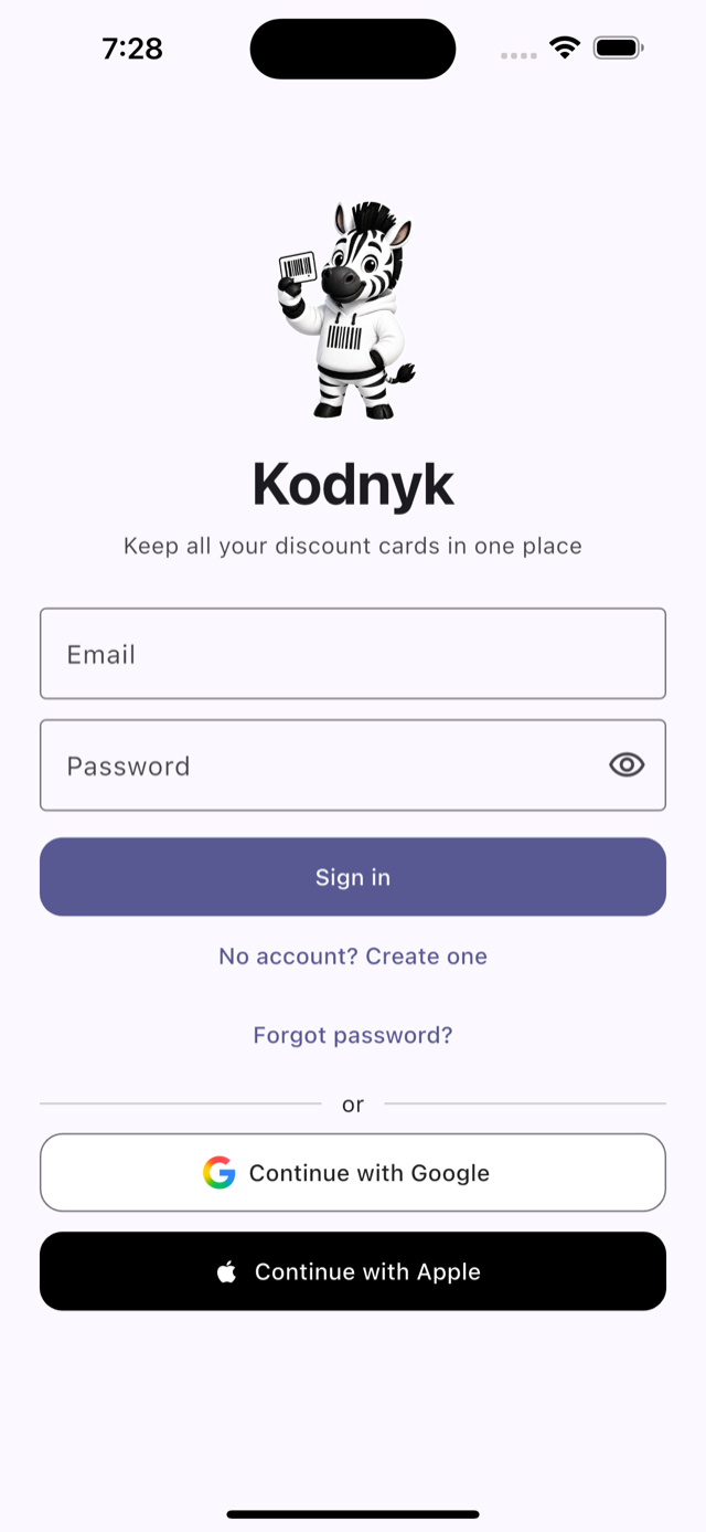 Sign in screen