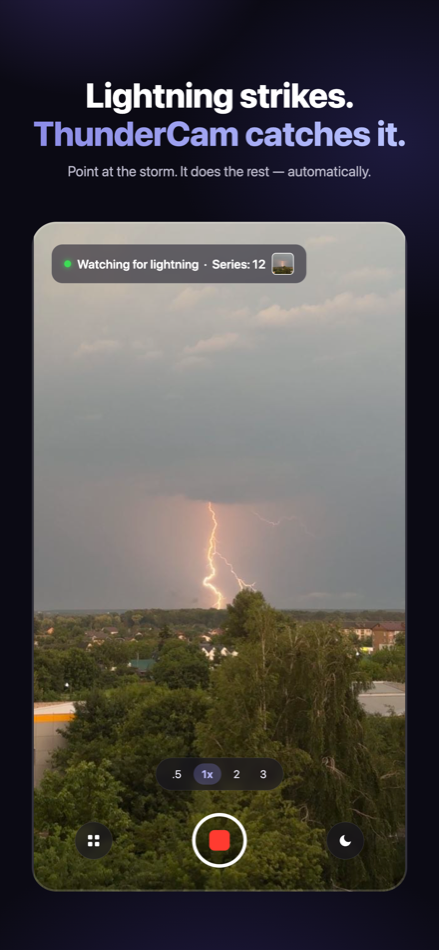 ThunderCam camera screen with a caught lightning strike
